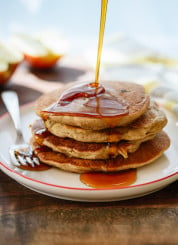 Fluffy and healthy apple oatmeal pancakes! You can whip these up in your blender in no time. cookieandkate.com