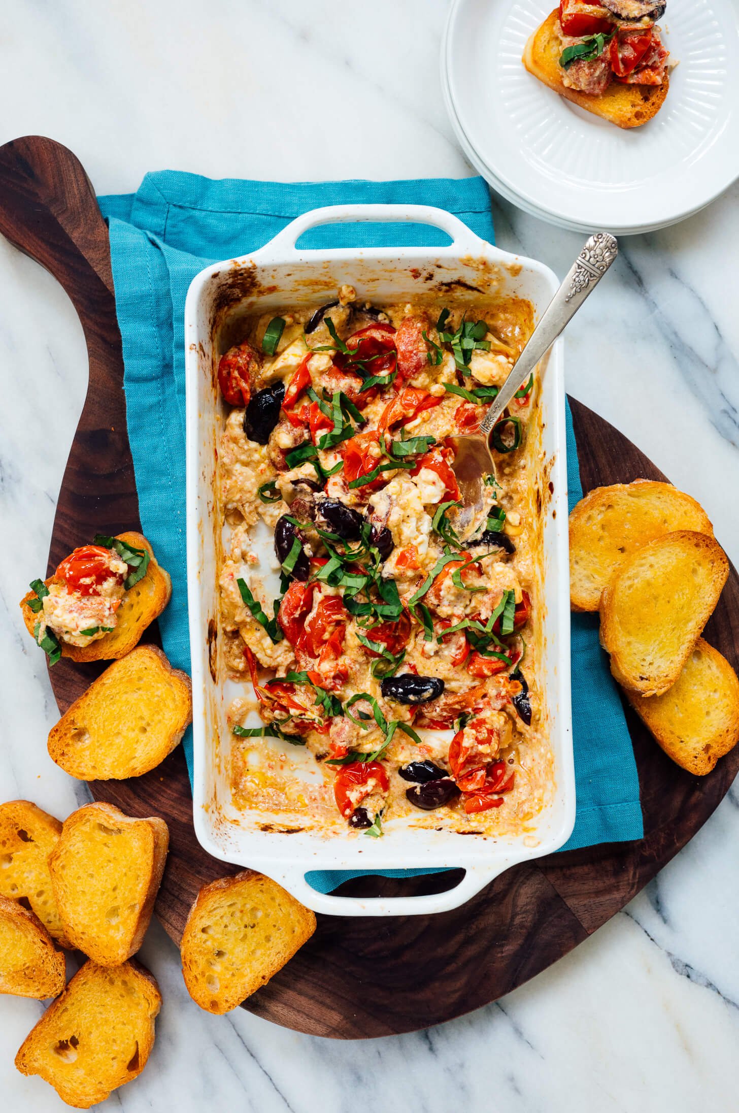 baked feta dip with tomatoes and olives