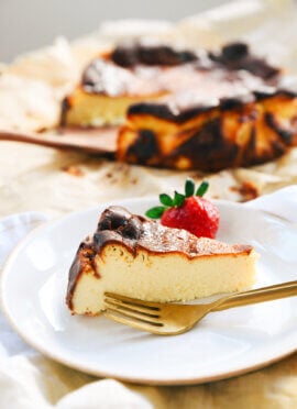slice of Basque cheesecake