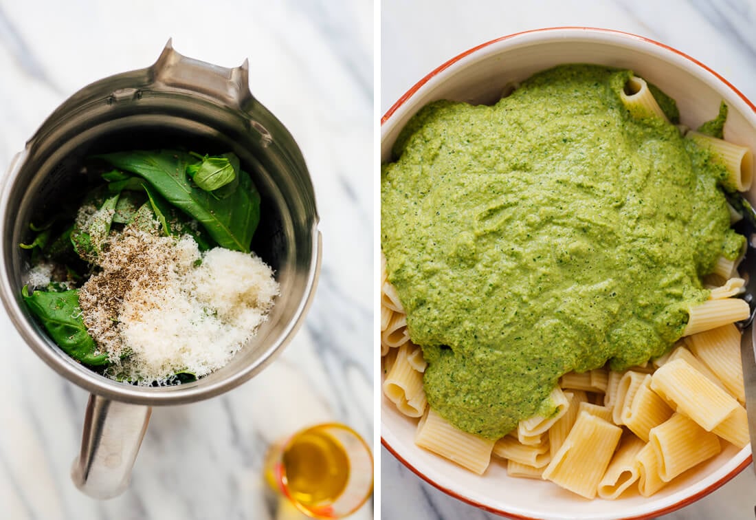 broccoli pesto before and after blending