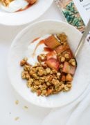 Clumpy Granola with Stewed Rhubarb from Chickpea Flour Does It All