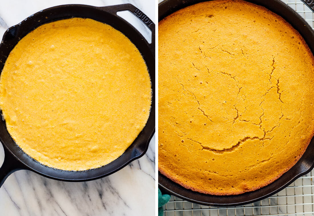 cornbread before and after baking