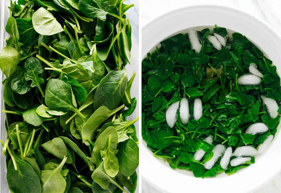 fresh and blanched spinach