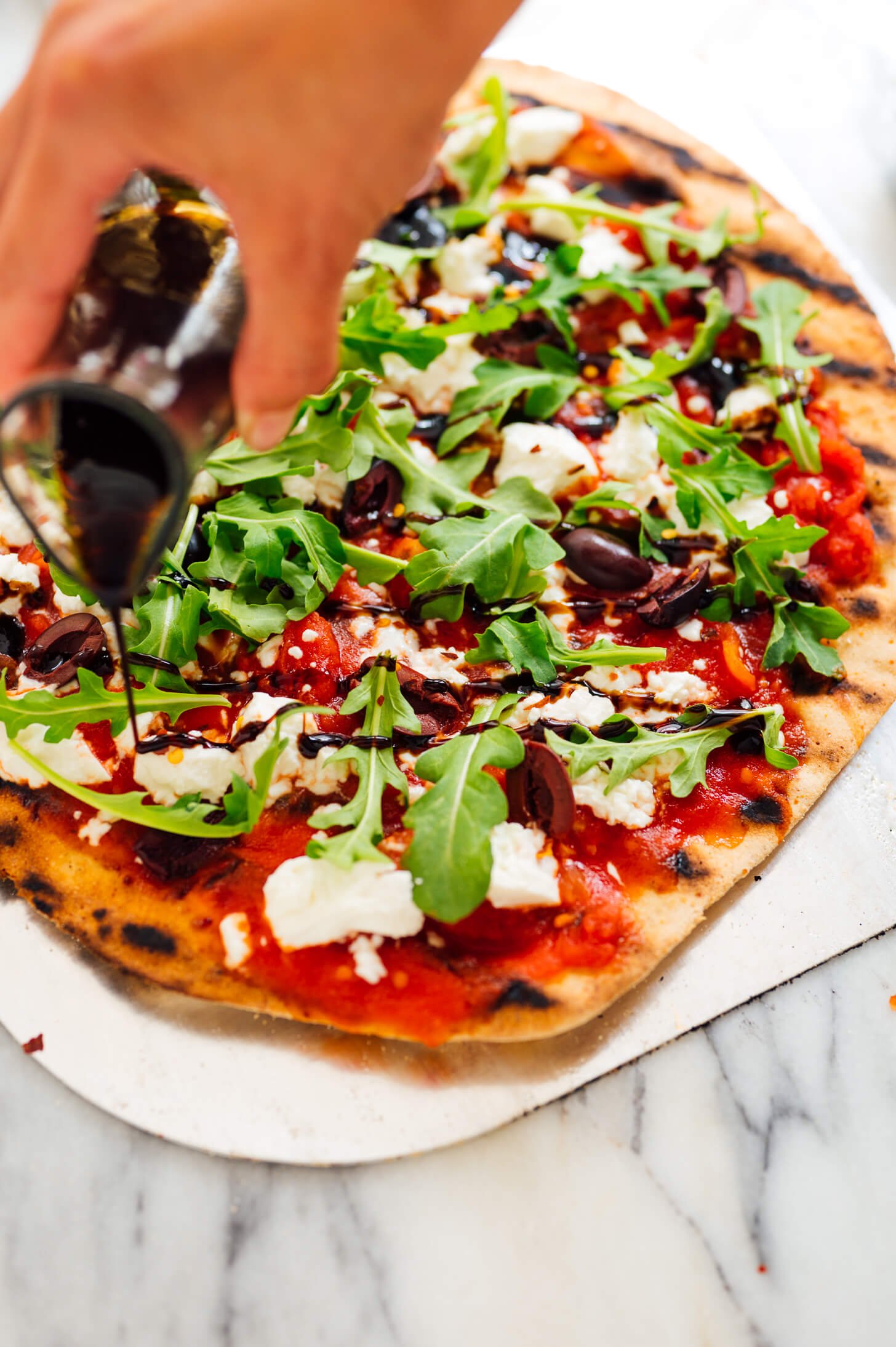 grilled pizza with balsamic drizzle