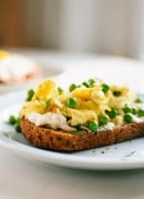 Simple Goat Cheese and Egg Toasts with Fresh Peas and Dill